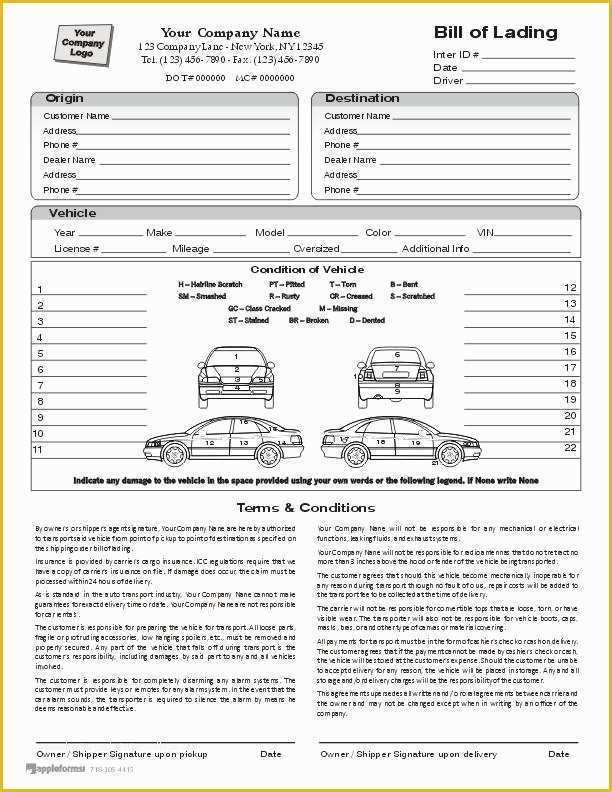 Auto Transport Bill Of Lading Template Free Of Bill Lading form Free Download Templates Resume