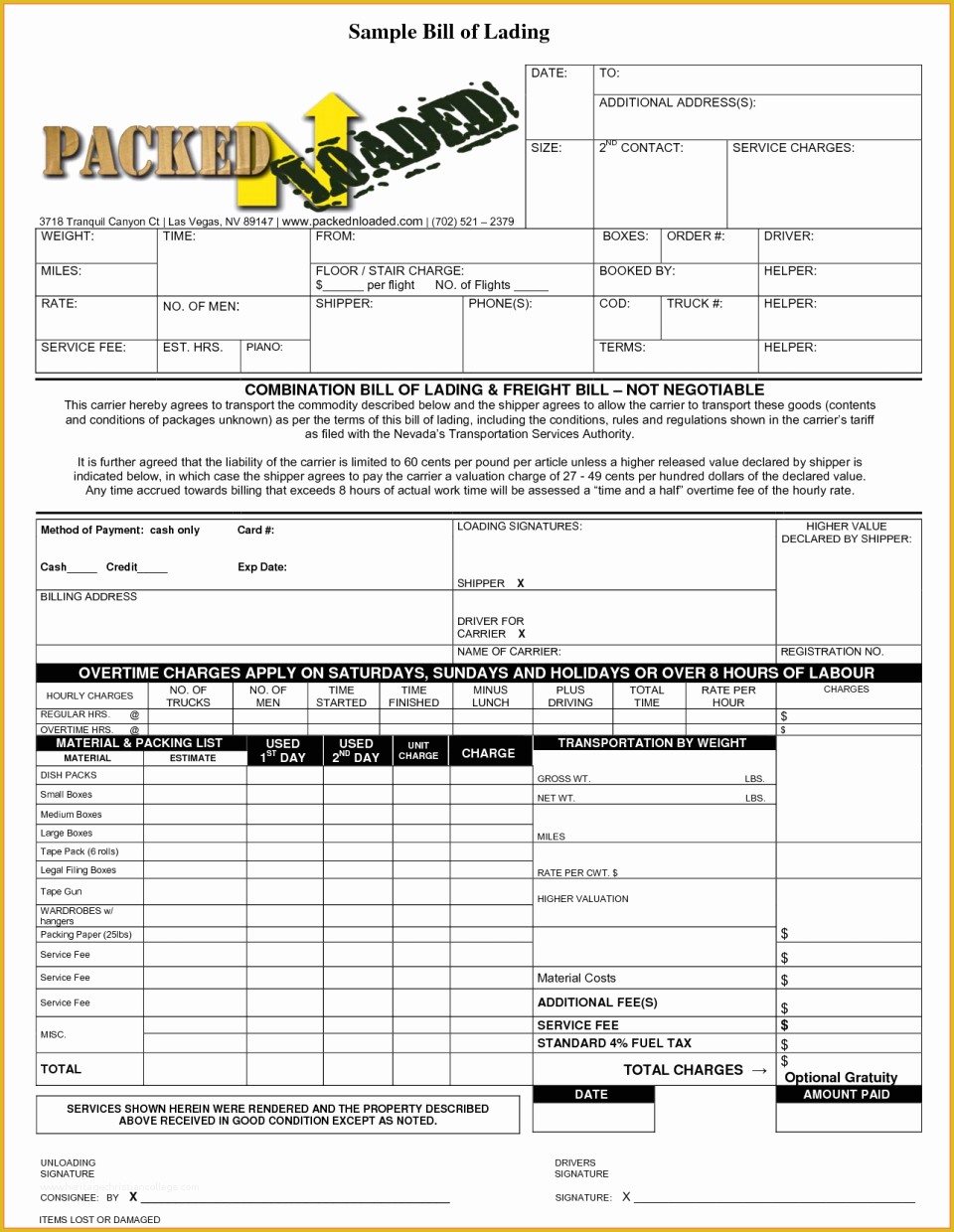 Auto Transport Bill Of Lading Template Free Of Bill Lading Sample Pdf