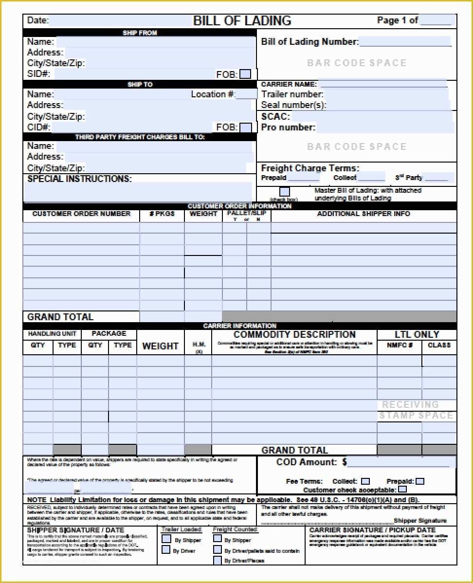 Auto Transport Bill Of Lading Template Free Of Bill Lading Template Free Download Templates Resume