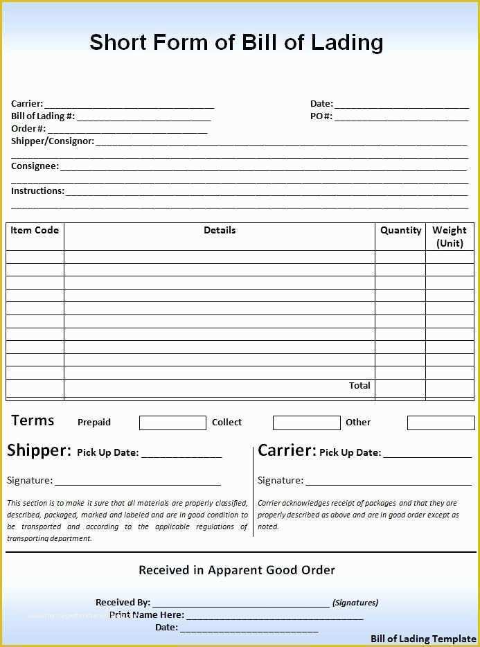 Auto Transport Bill Of Lading Template Free Of Bill Of Lading Template
