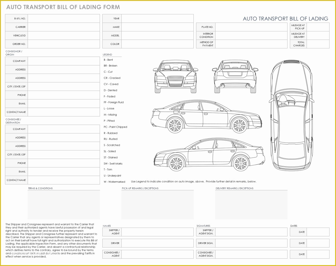 Auto Transport Bill Of Lading Template Free Of Free Bill Of Lading Templates