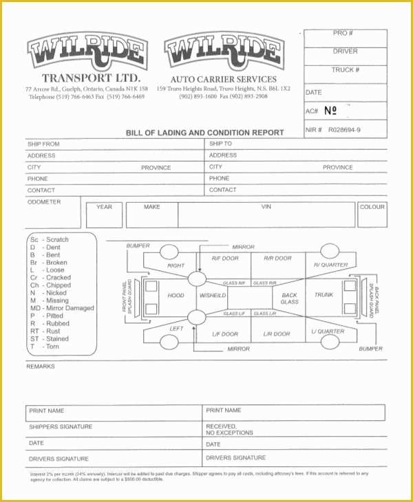 Auto Transport Bill Of Lading Template Free Of Simple Bill Of Lading Template 11 Free Word Pdf