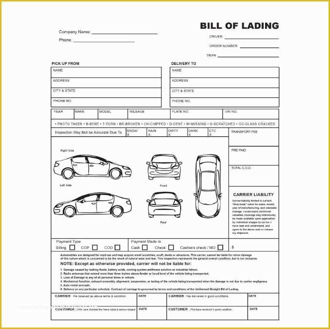 Auto Transport Bill Of Lading Template Free Of the Bill Of Lading