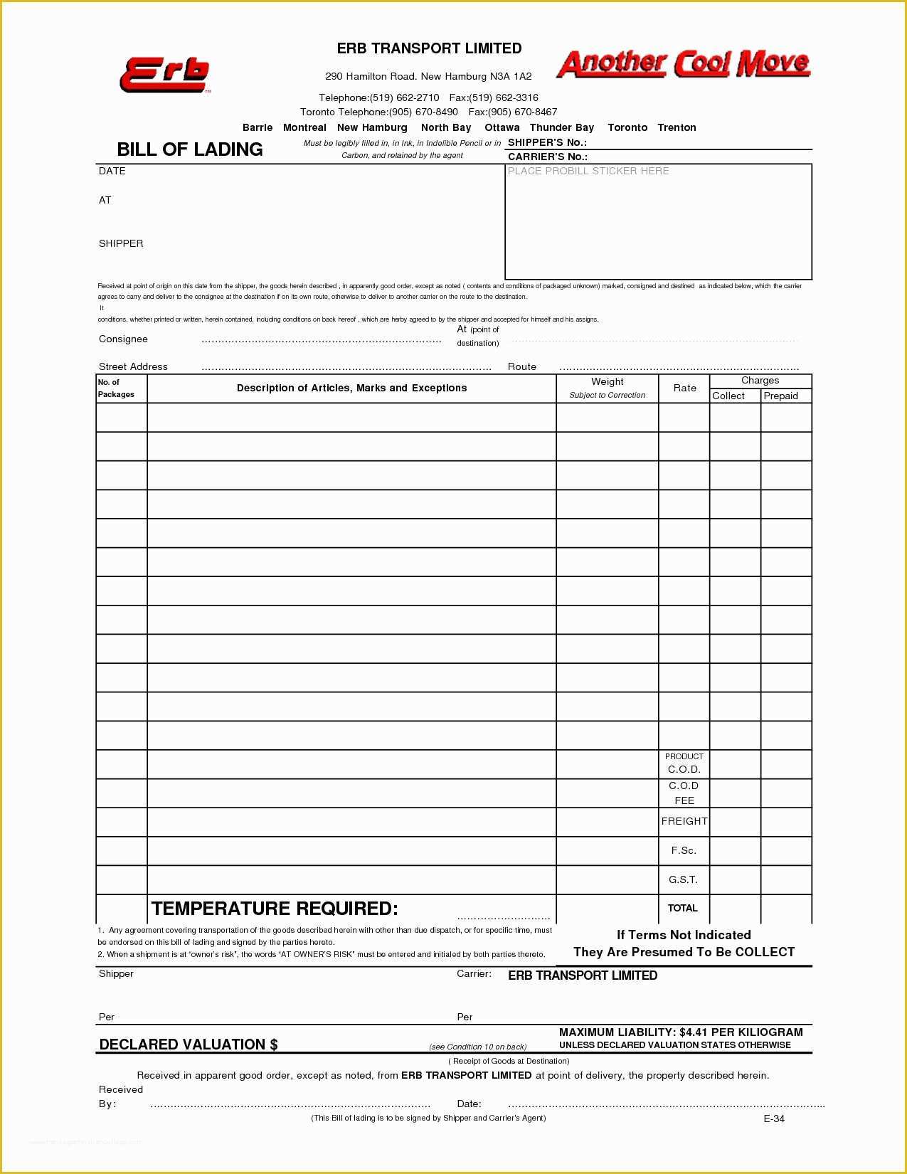 Auto Transport Bill Of Lading Template Free Of Transport Invoice format Invoice Template Ideas