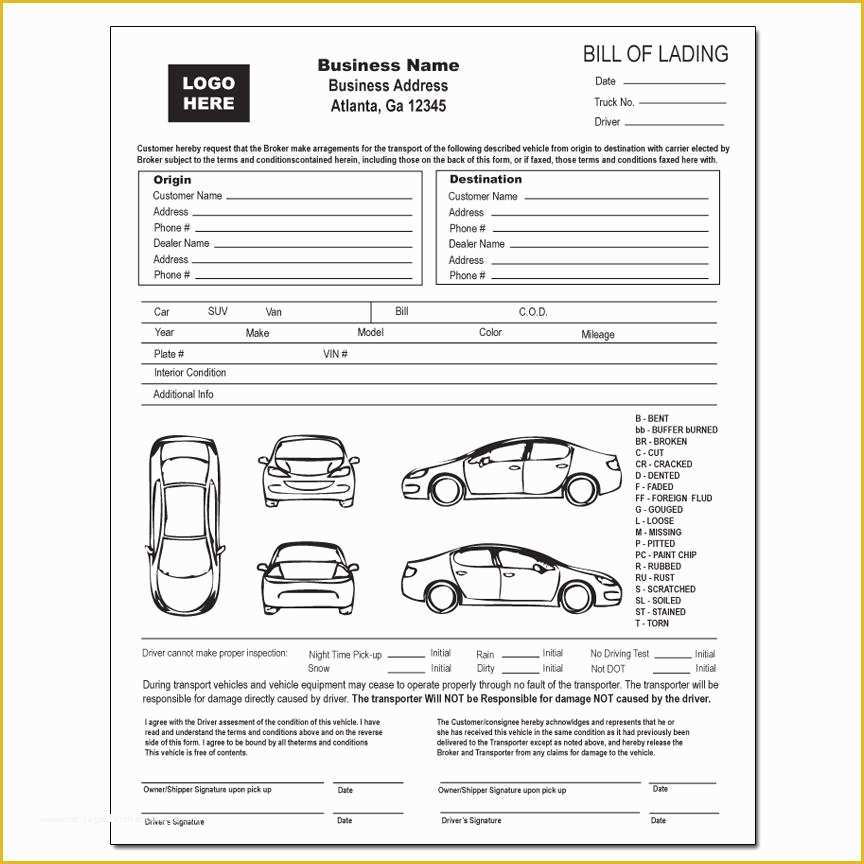 Auto Transport Bill Of Lading Template Free Of Vehicle Transport Bill Of Lading