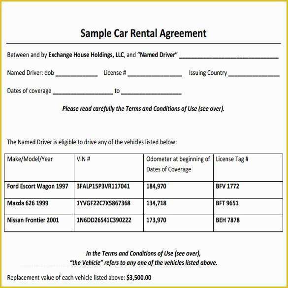 Automobile Lease Agreement Template Free Of 11 Sample Car Rental Agreements
