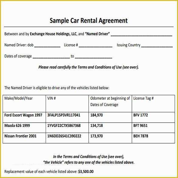 Automobile Lease Agreement Template Free Of 11 Sample Car Rental Agreements