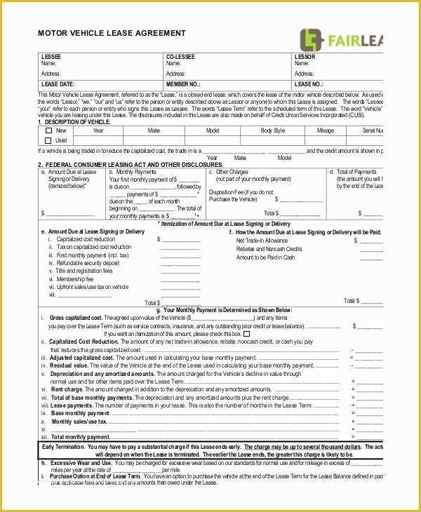 Automobile Lease Agreement Template Free Of 12 Vehicle Lease Agreement Templates Docs Word