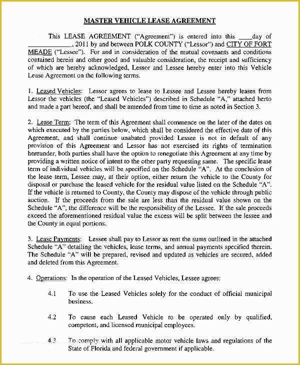 Automobile Lease Agreement Template Free Of 12 Vehicle Lease Agreement Templates Docs Word