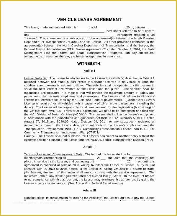 Automobile Lease Agreement Template Free Of 12 Vehicle Lease Agreement Templates Docs Word