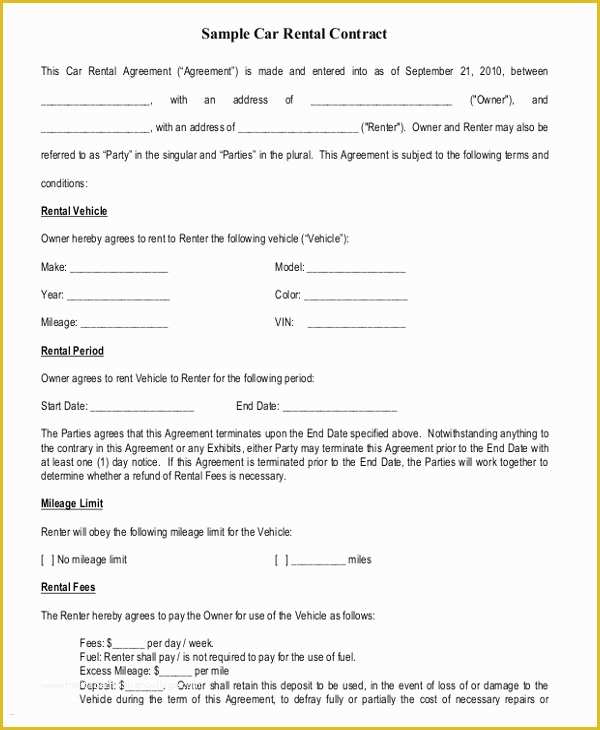 Automobile Lease Agreement Template Free Of 17 Car Rental Agreement Templates Free Word Pdf format