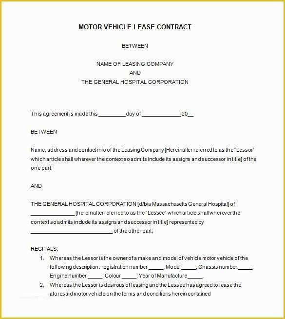 Automobile Lease Agreement Template Free Of 9 Lease Contract Templates – Free Word Pdf Documents
