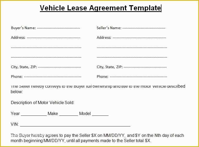 Automobile Lease Agreement Template Free Of Blank Vehicle Lease Agreement Template Word