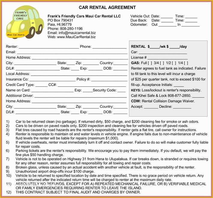 Automobile Lease Agreement Template Free Of Car Rental Agreement 7 Samples forms Download In