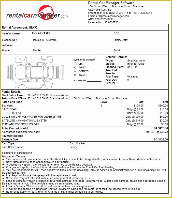 Automobile Lease Agreement Template Free Of Contract Hire