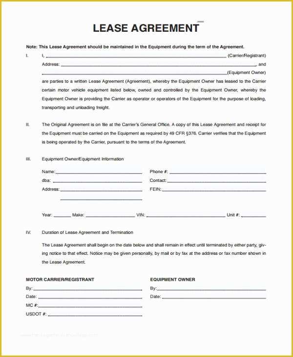 Automobile Lease Agreement Template Free Of Sample Truck Lease Agreements 9 Free Documents In Word Pdf