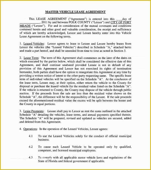 Automobile Lease Agreement Template Free Of Sample Vehicle Lease Agreement Template 12 Free