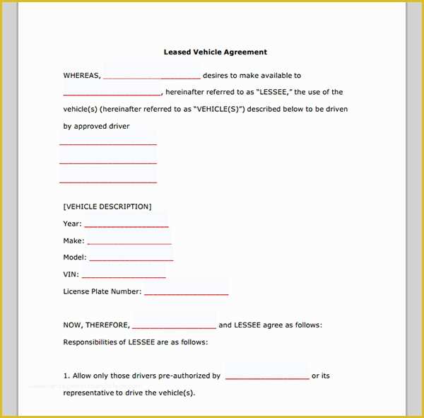 Automobile Lease Agreement Template Free Of Vehicle Lease Agreement form Sample forms