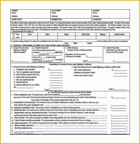 Automobile Lease Agreement Template Free Of Vehicle Lease Agreement Templates 7 Free Download