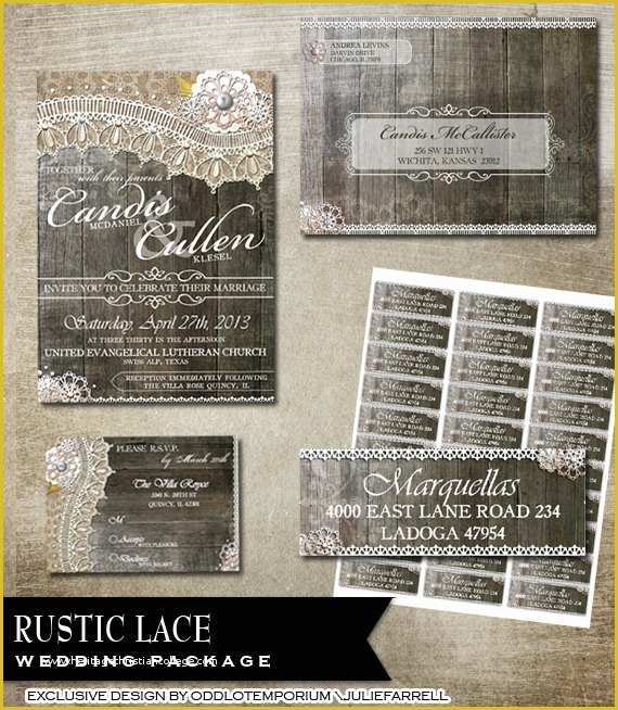 Avery Invitation Templates Free Of Rustic Lace Wedding Invitation Rsvp Envelope and Avery Label