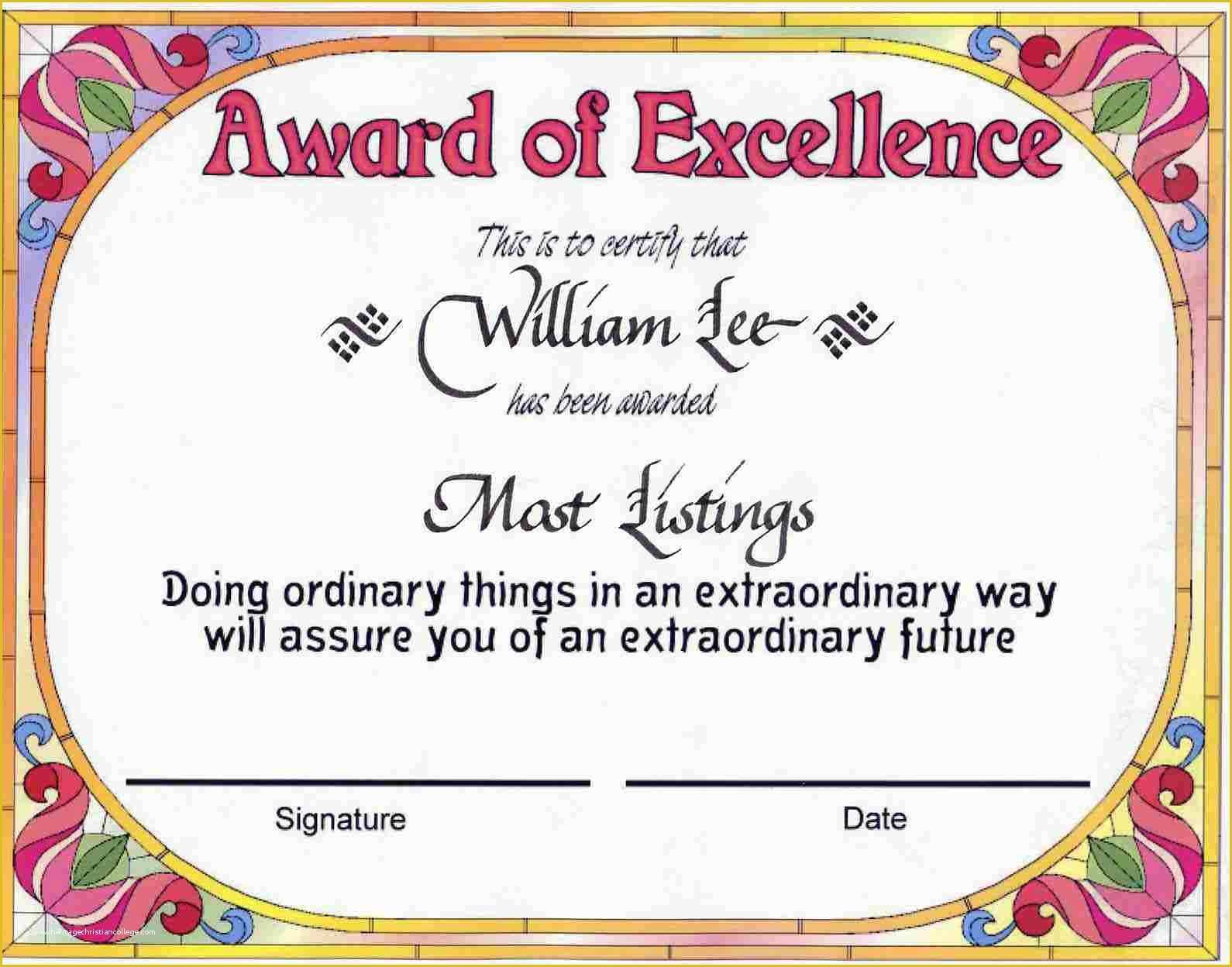 Award Certificate Template Free Of Award Certificates