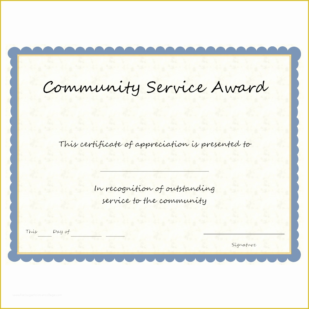 Award Certificate Template Free Of Munity Service Award Templates