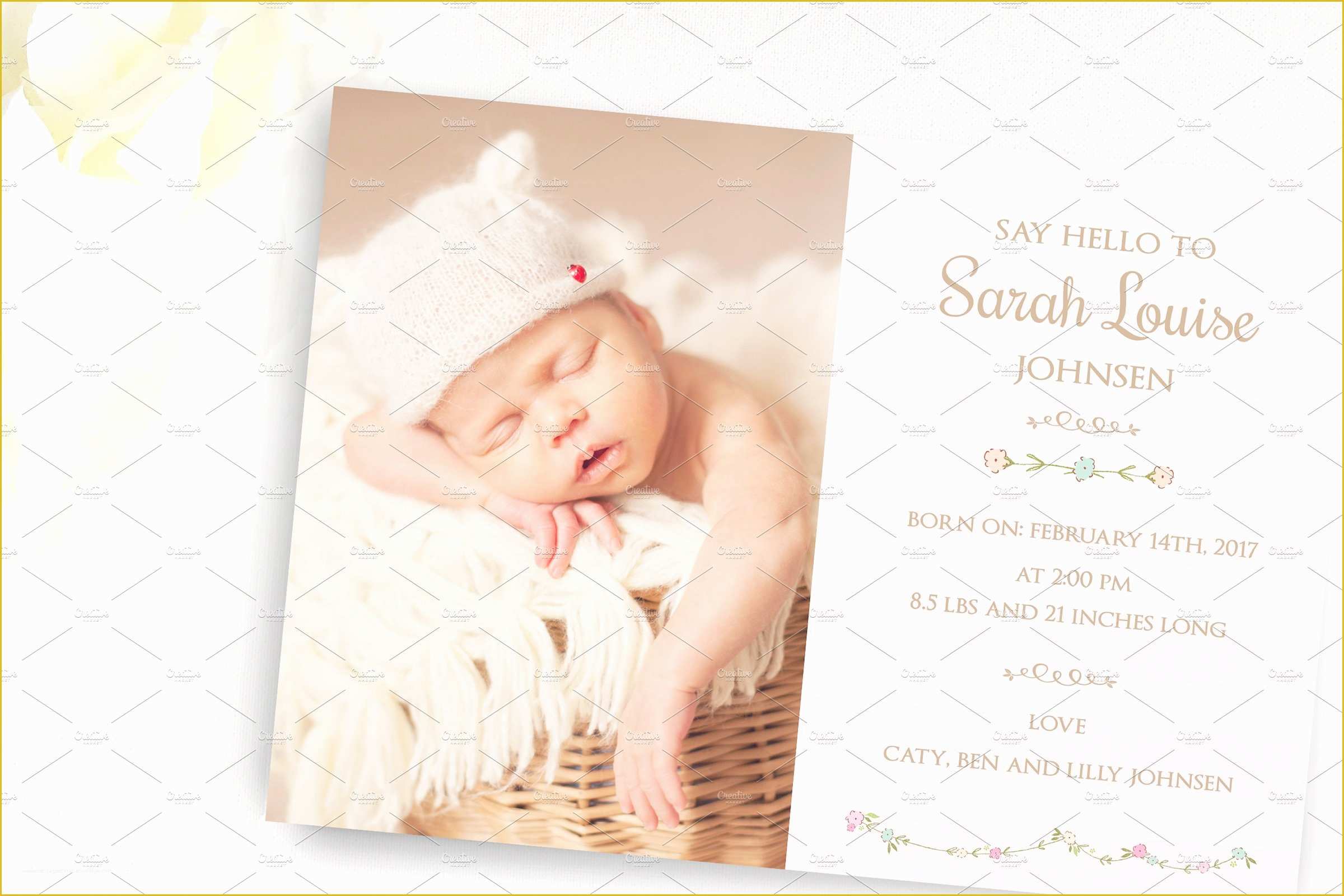 Baby Announcement Cards Free Template Of Flower Baby Birth Announcement Card Card Templates