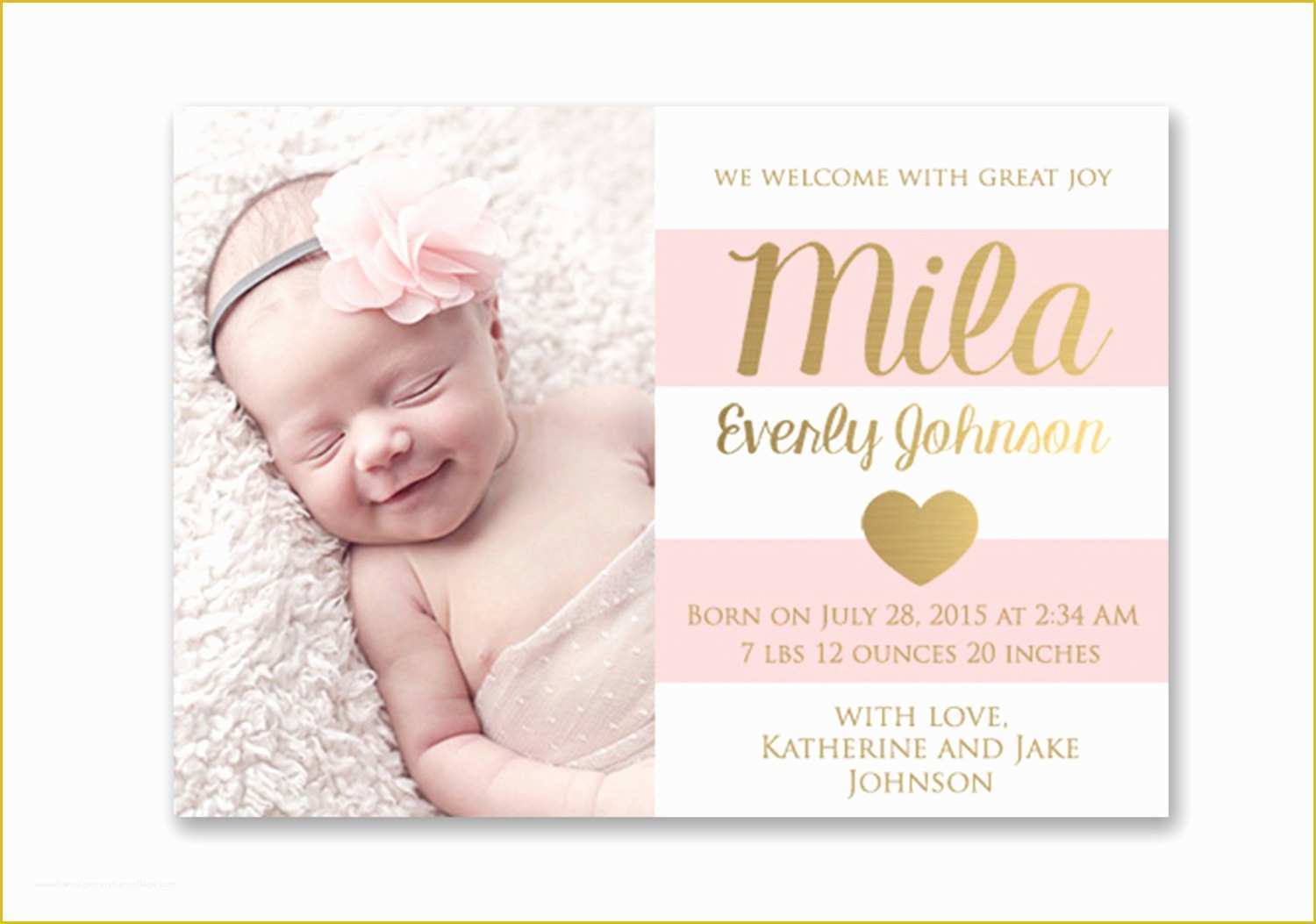 Baby Announcement Cards Free Template Of Pink and Gold Baby Girl Birth Announcement Card Digital