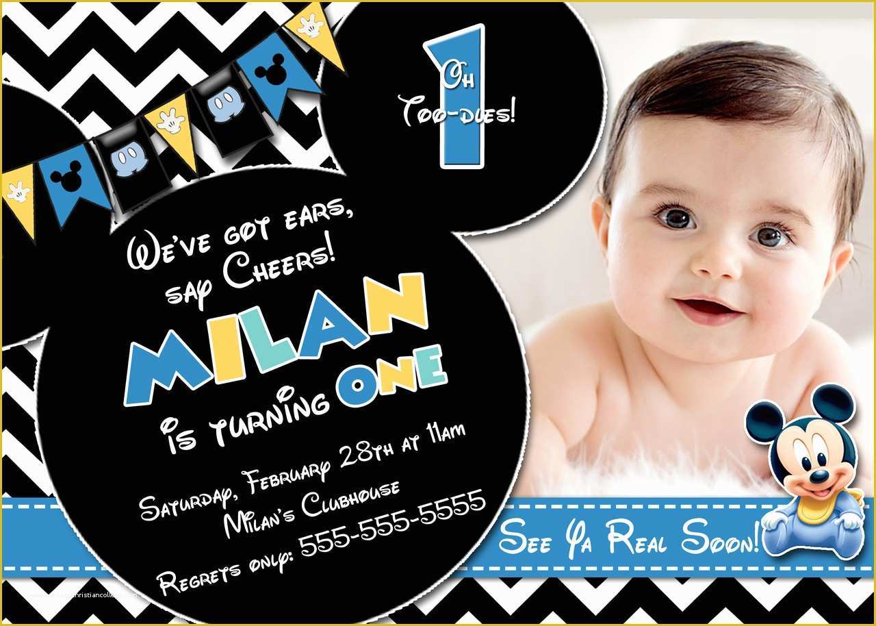 Baby Boy 1st Birthday Invitation Templates Free Of Baby Mickey 1st Birthday Invitations