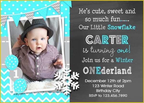 Baby Boy 1st Birthday Invitation Templates Free Of Boys Winter Wonderland Birthday Invitation