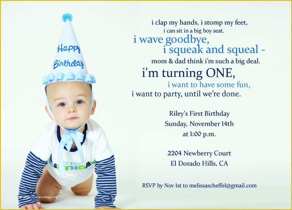 Baby Boy 1st Birthday Invitation Templates Free Of First Birthday Invitation Wording with Baptism and First