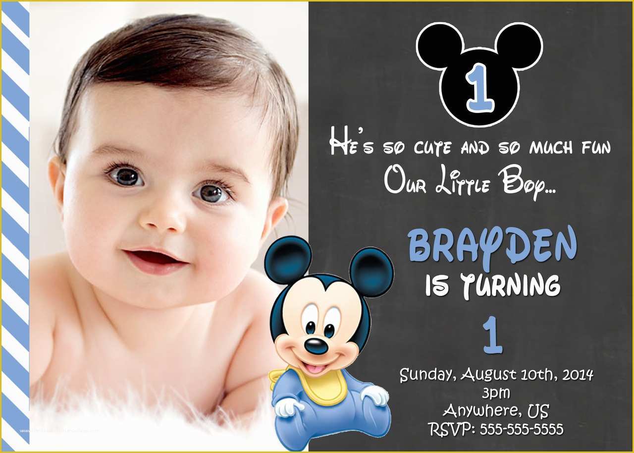 Baby Boy 1st Birthday Invitation Templates Free Of Free Printable Mickey Mouse 1st Birthday Invitations