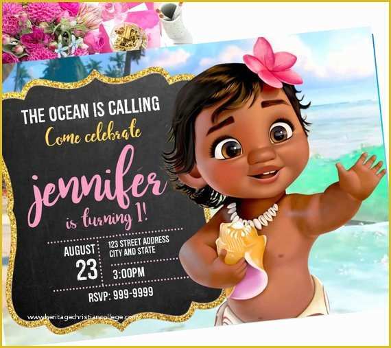 Baby Moana Invitation Template Free Of Baby Moana Birthday Invitation Baby Moana Invite Baby Moana