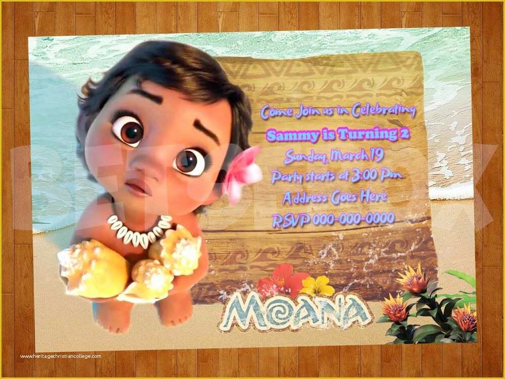 Baby Moana Invitation Template Free Of Baby Moana Digital Party Invitation Personalized Printable