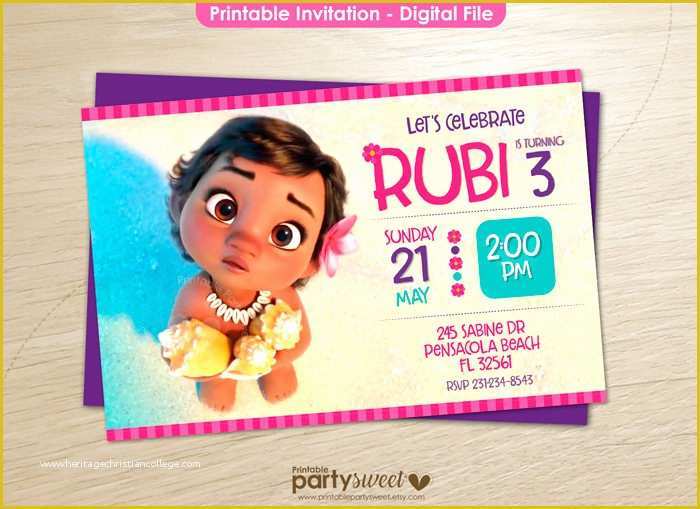 Baby Moana Invitation Template Free Of Baby Moana Invitation Printable Moana Invitation Moana Party