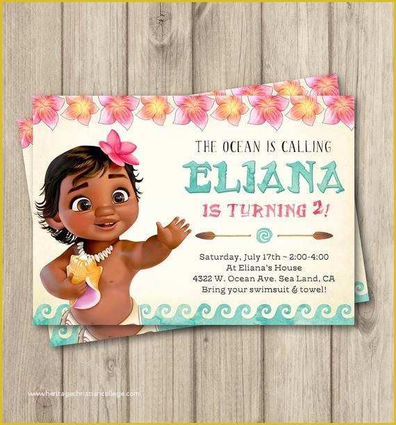 Baby Moana Invitation Template Free Of Moana Birthday Invitation Baby Moana Invitation Baby Moana