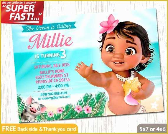 Baby Moana Invitation Template Free Of Moana Invitation Printable Moana Birthday Invitation Moana