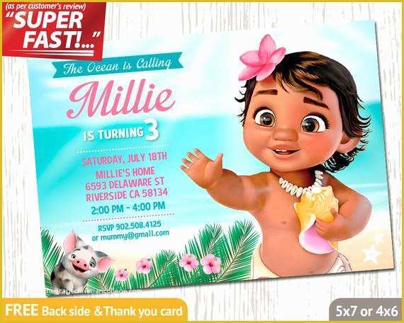 Baby Moana Invitation Template Free Of Moana Invitation Printable Moana Birthday Invitation Moana