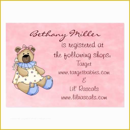 Baby Registry Card Template Free Of Baby Bear Gift Registry Card Business Cards Pack