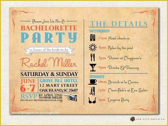 Bachelorette Party Agenda Template Free Of Bachelorette Invitation Bachelorette Party Invitation