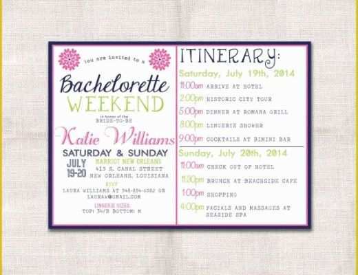 Bachelorette Party Agenda Template Free Of Bachelorette Party Weekend Invitation and Itinerary