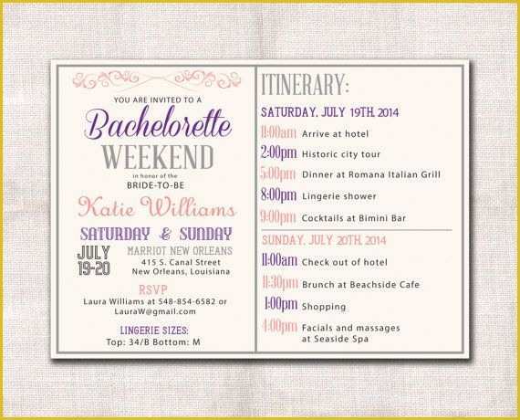 Bachelorette Party Agenda Template Free Of Bachelorette Party Weekend Invitation Itinerary