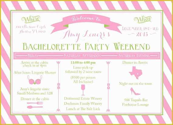 Bachelorette Party Agenda Template Free Of Bachelorette Weekend Itinerary by Oohlalovely On Etsy $22