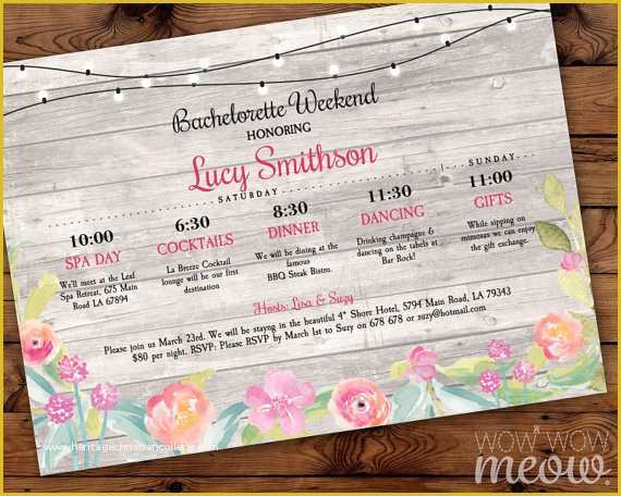 Bachelorette Party Agenda Template Free Of Bridal Shower Weekend Invitations Bachelorette Itinerary