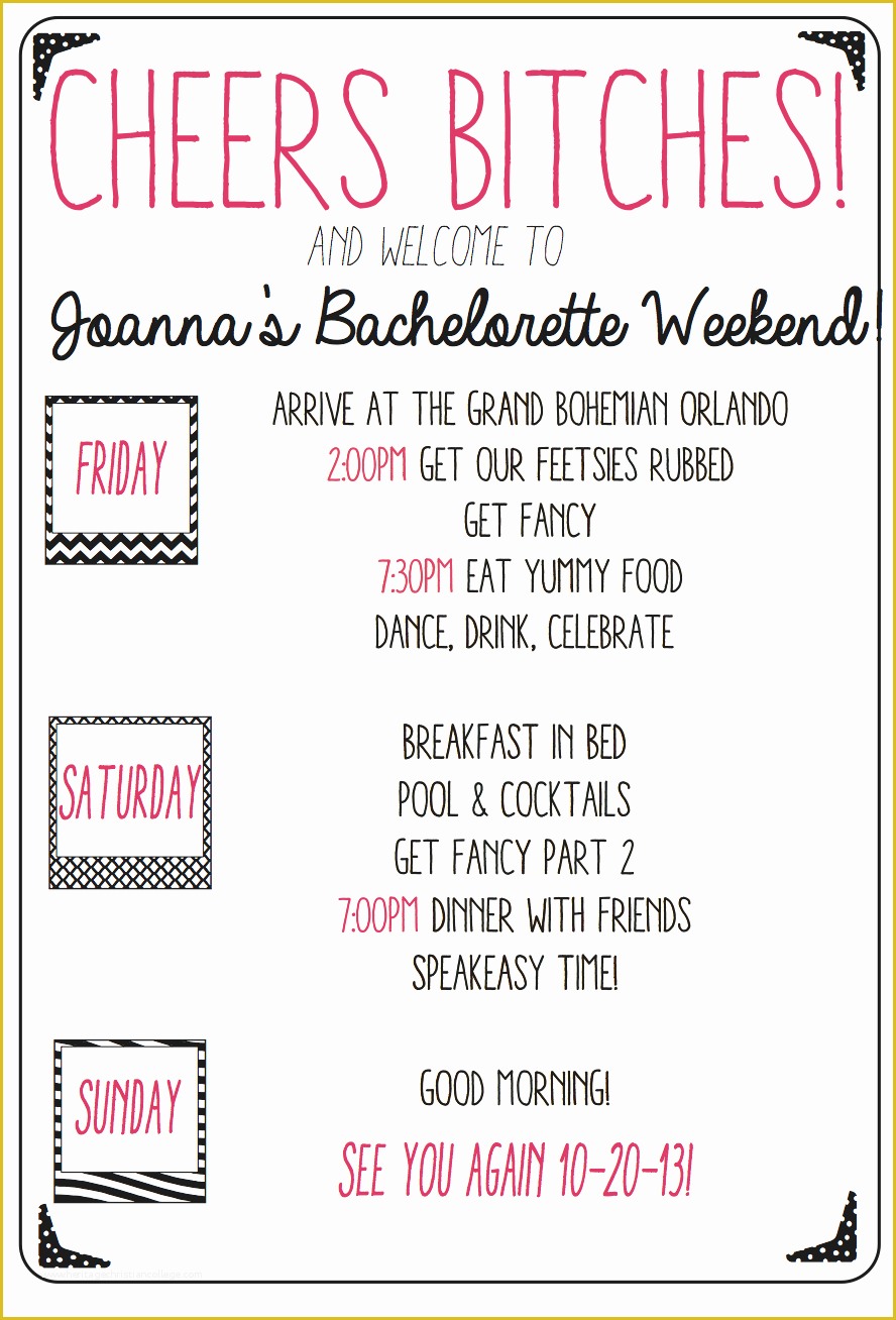 Bachelorette Party Agenda Template Free Of Custom Bachelorette Weekend Agenda Keep Your Girls In