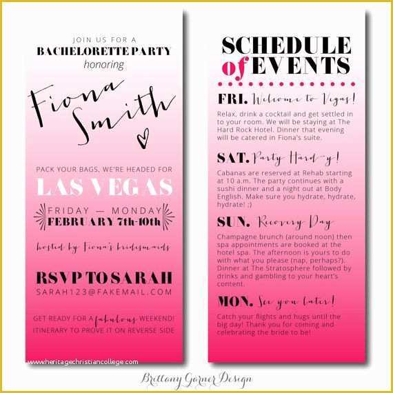 Bachelorette Party Agenda Template Free Of Fun Ombre Pink Weekend Bachelorette Party Invitations with