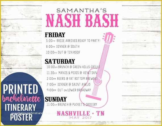 Bachelorette Party Agenda Template Free Of Nash Bash Itinerary Poster Nashville Bachelorette Party