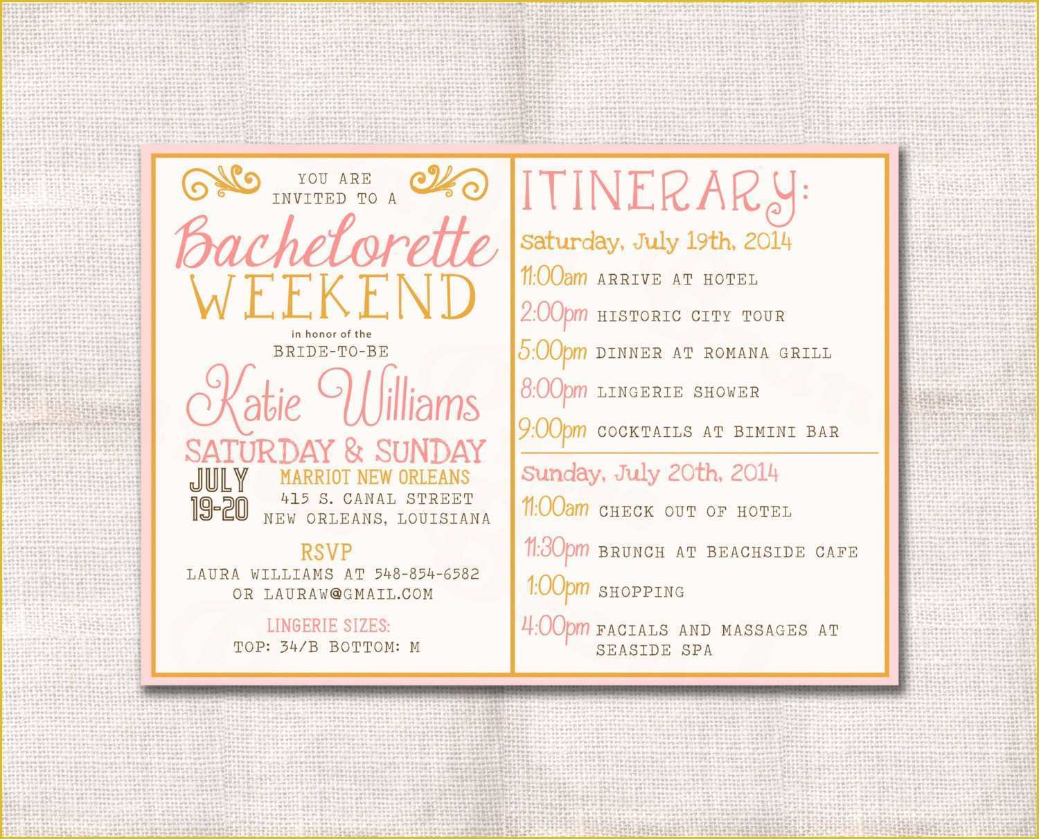 Bachelorette Party Invitation Templates Free Download Of Bachelorette Party Weekend Invitation and Itinerary Custom