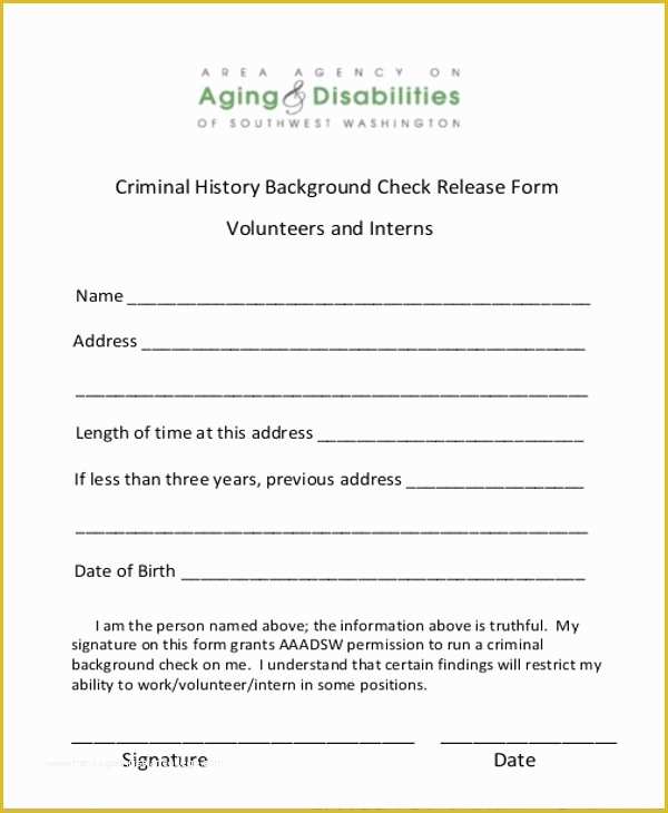 Background Check form Template Free Of 8 Sample Background Check Release forms