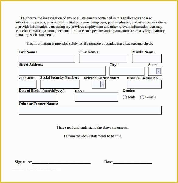 Background Check form Template Free Of Background Check Authorization form 10 Download Free